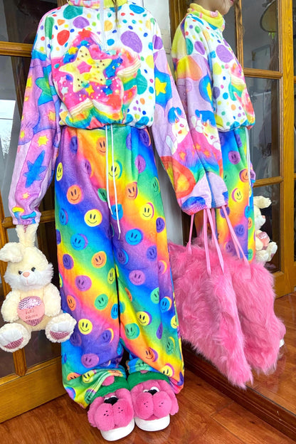 Colorful Smiley Fleece Pants