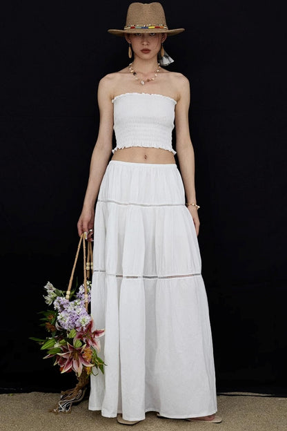 Elasticated White Long Skirt