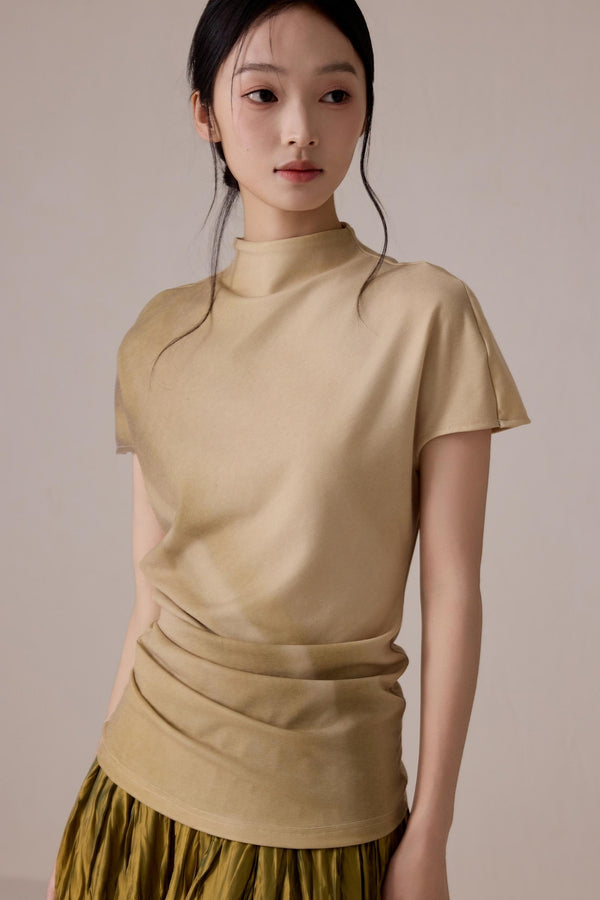 Pleated High Neck Tee