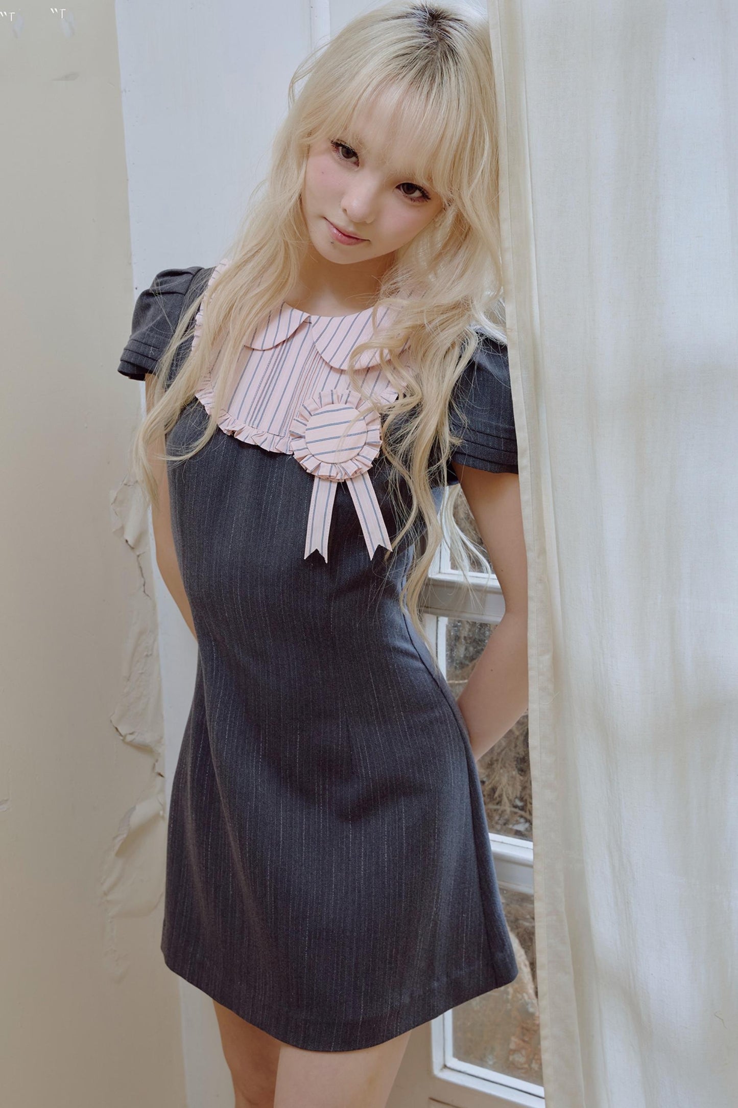 Pink Pleated Lace Suit Dress