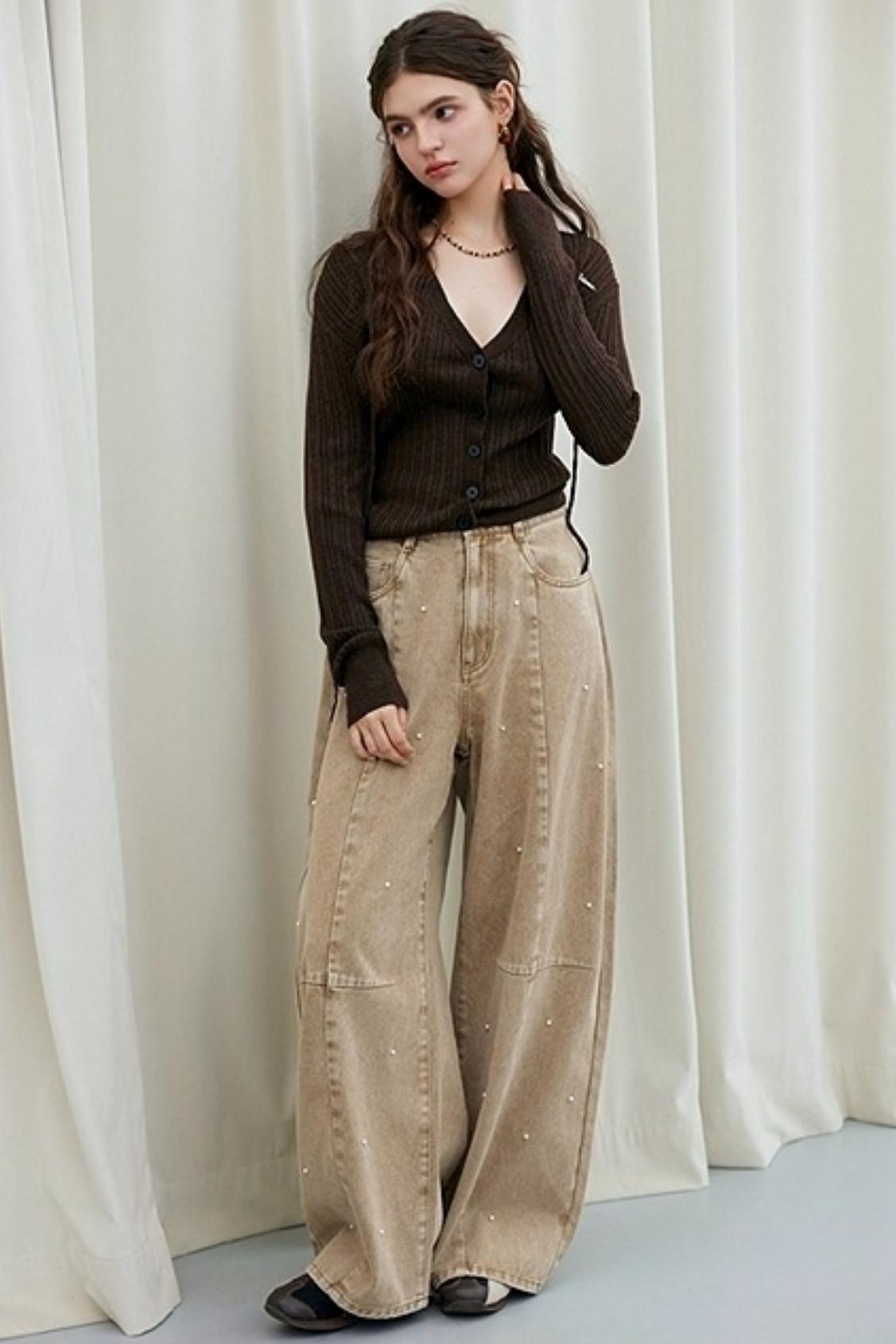 Washed Nail Beads Loose Scimitar Jeans