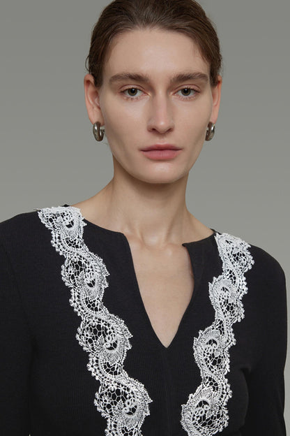 Lace Knitted V-Neck Sweater