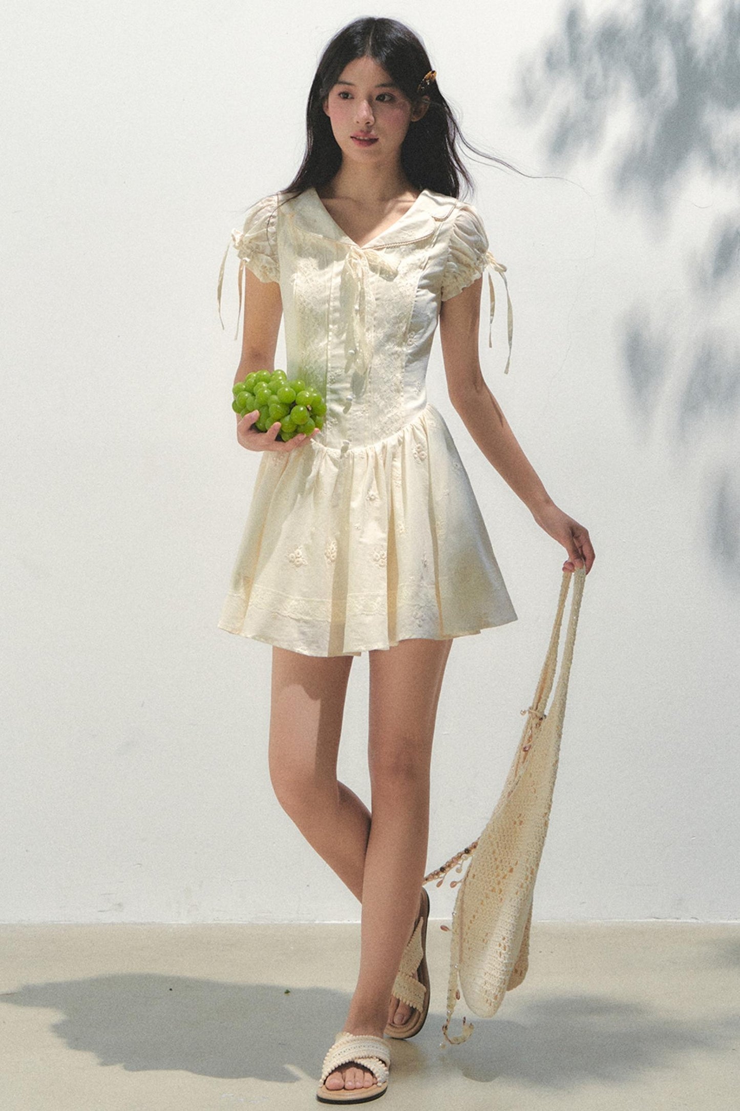 Holiday Embroidered Bubble Sleeve Dress