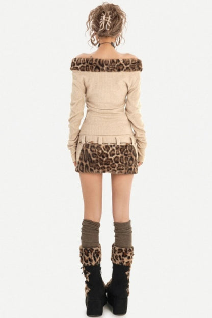 Retro Fur Collar Knit Top Set-Up