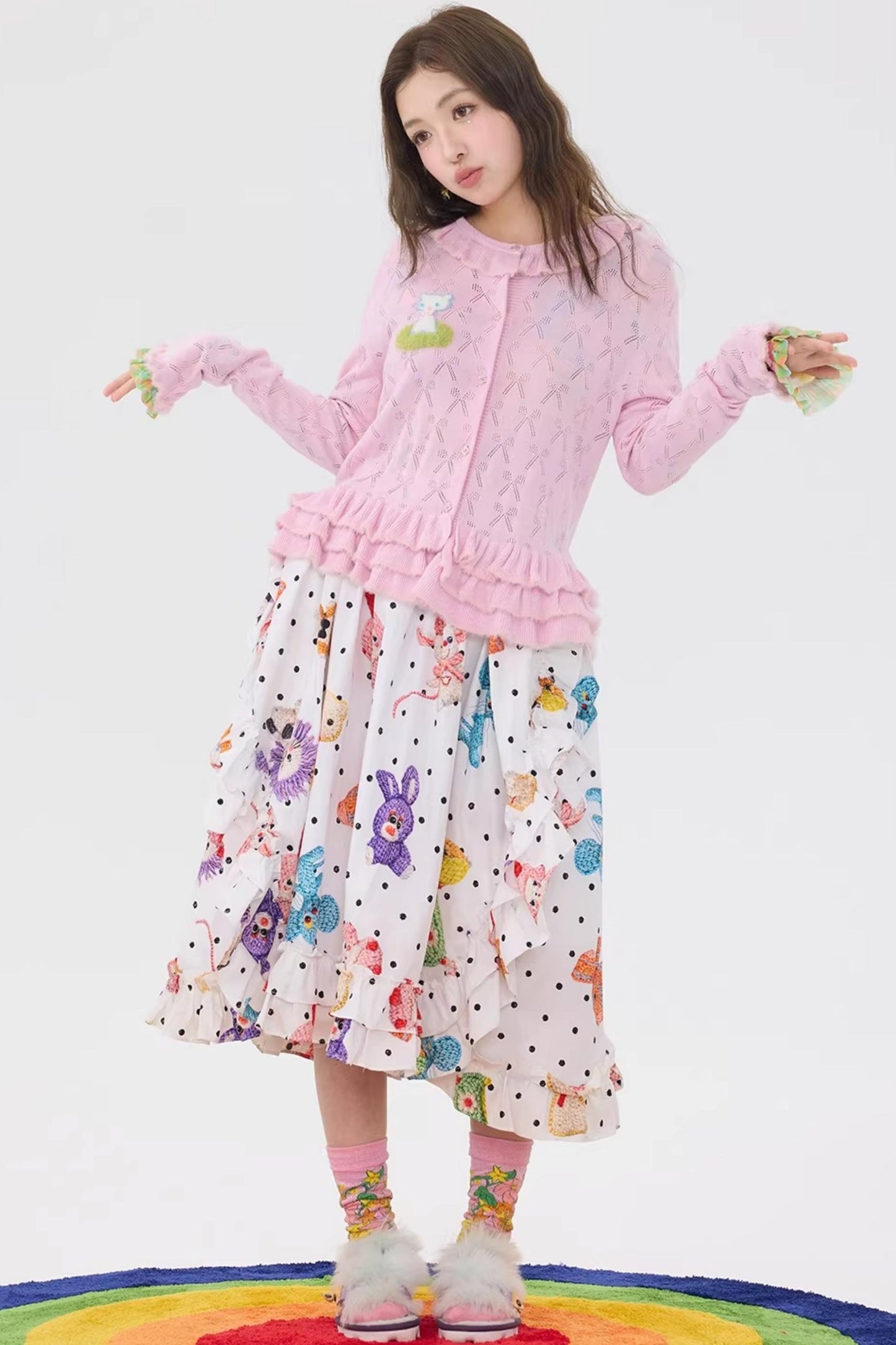 Pink Lace Cut Out Cardigan Top