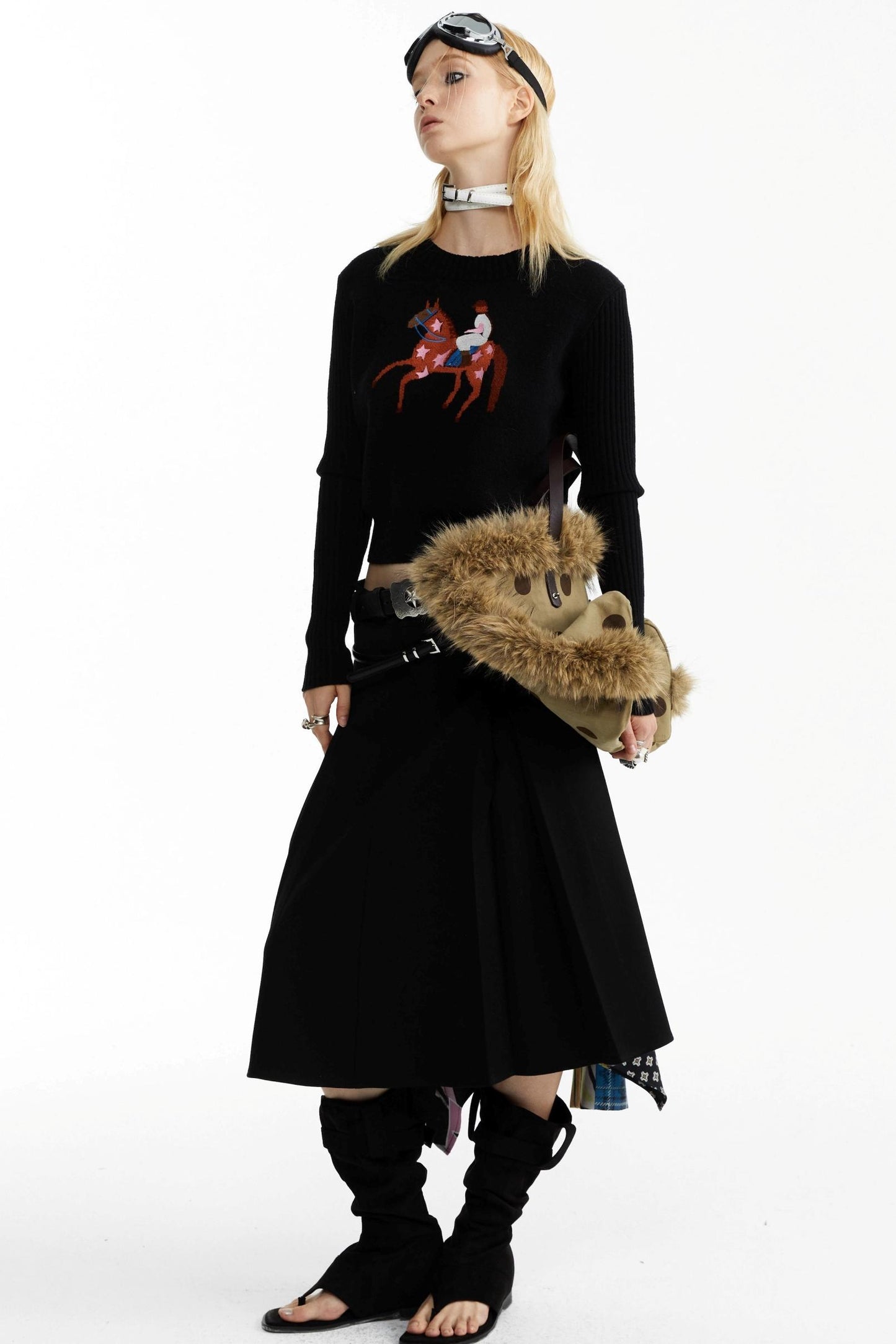 Equestrian Race Pattern Knitted Sweater