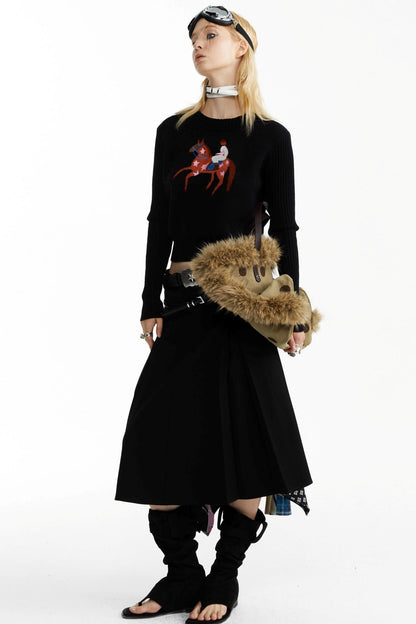 Equestrian Race Pattern Knitted Sweater