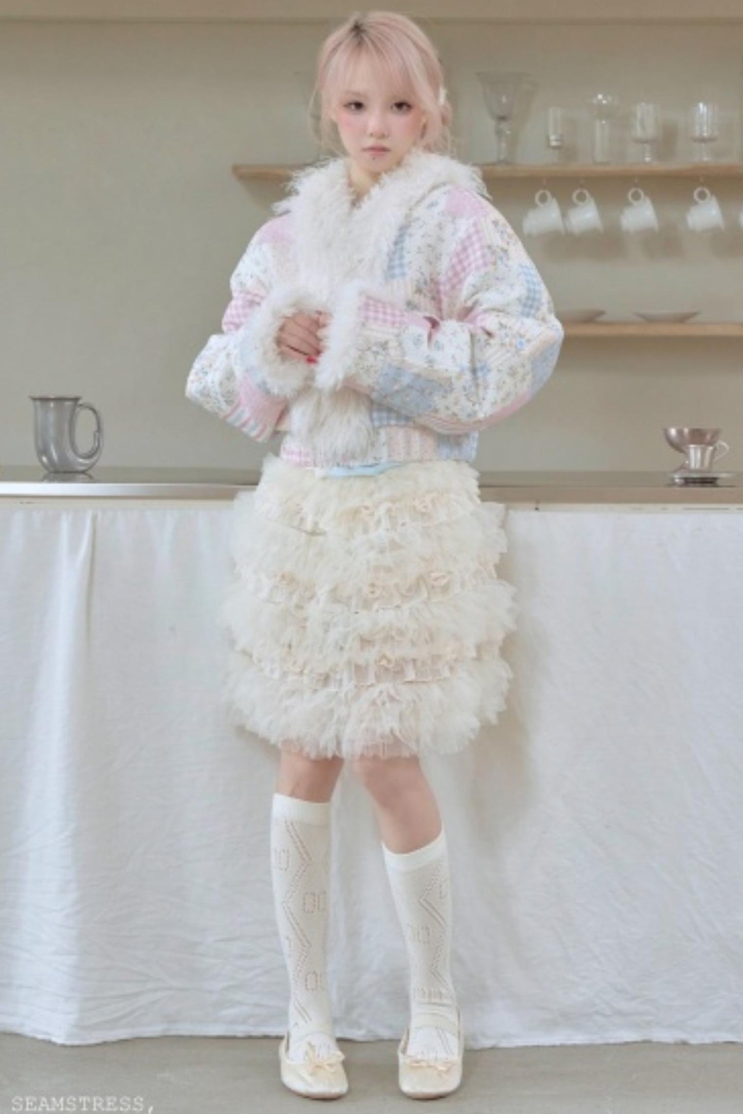 Sweet Floral Patchwork Fur Jacket