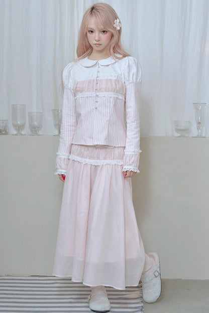 Doll Collar Stripe Lace Top