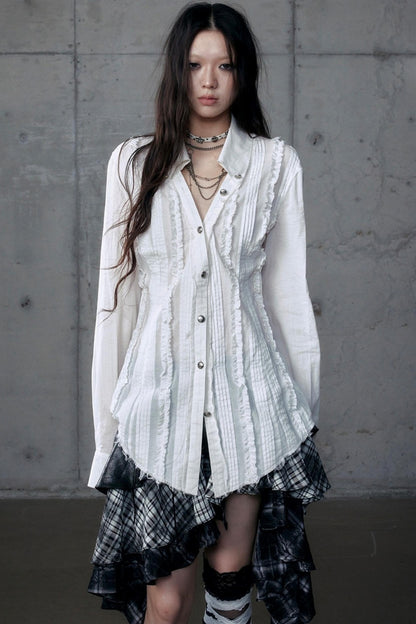 Vintage Lace V-Neck Bubble Sleeve Shirt