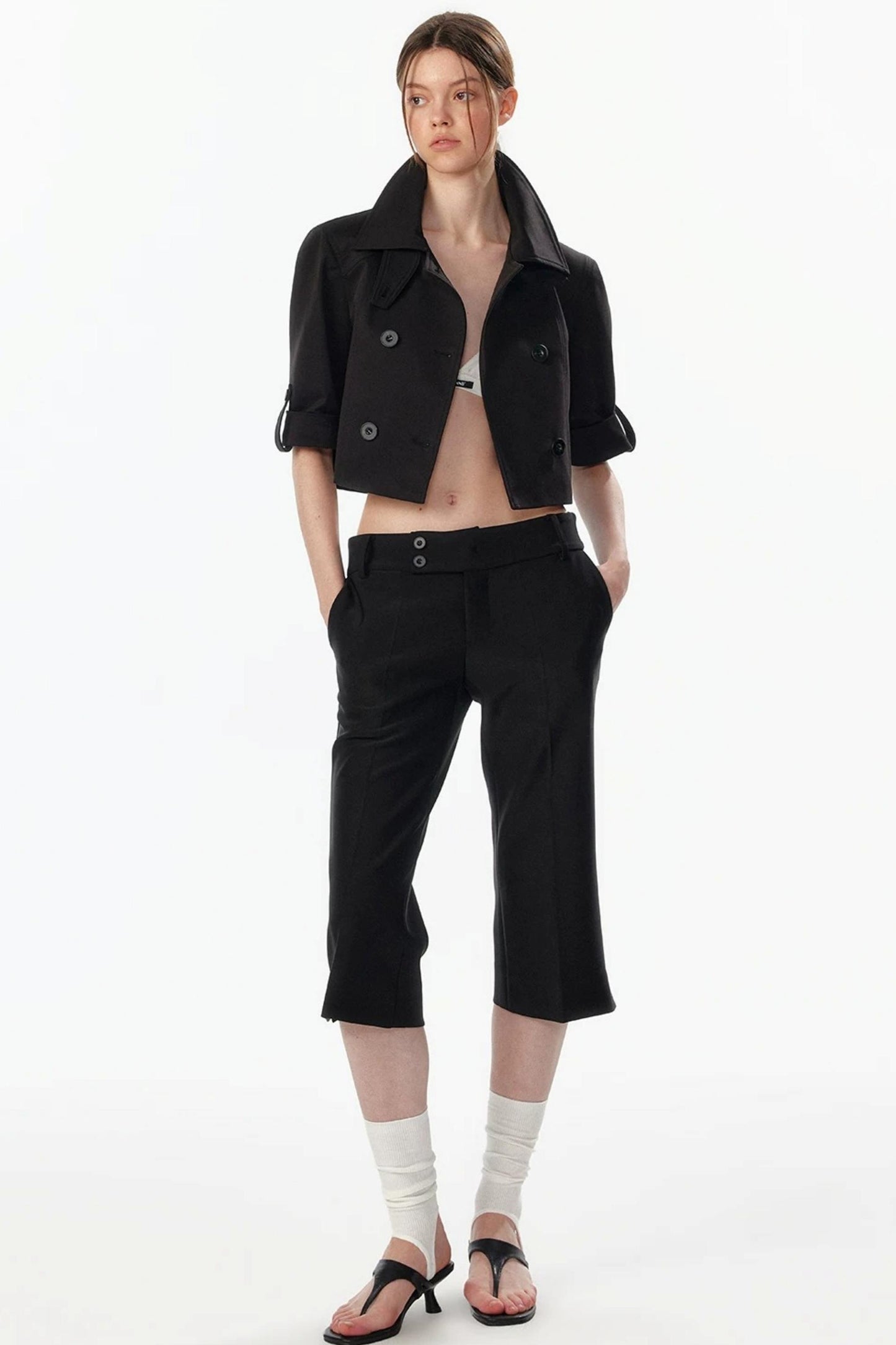 Cropped Convertible Collar Top