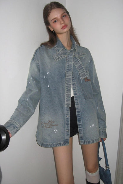 Washed Distressed Loose Denim Jacket