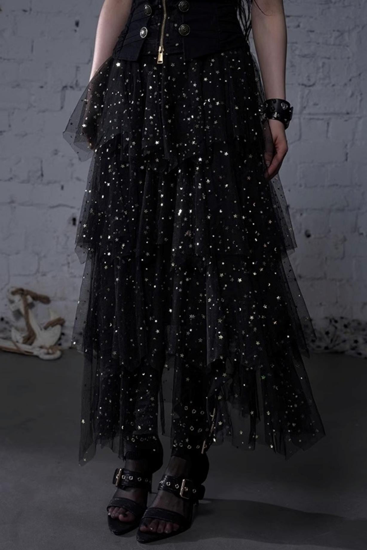 Fairycore Star Tiered Mesh Skirt