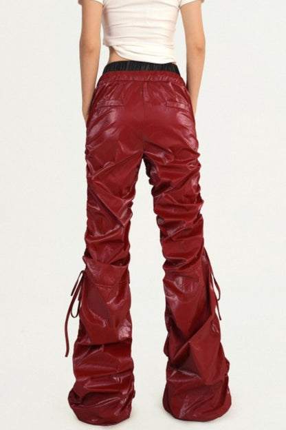 Red Pleated Leather Pants