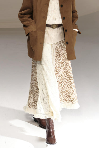 Silk Leopard Print Patchwork Skirt