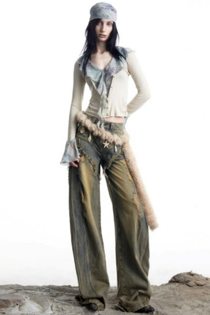 Lyocell Ruffled V-neck Pullover Top