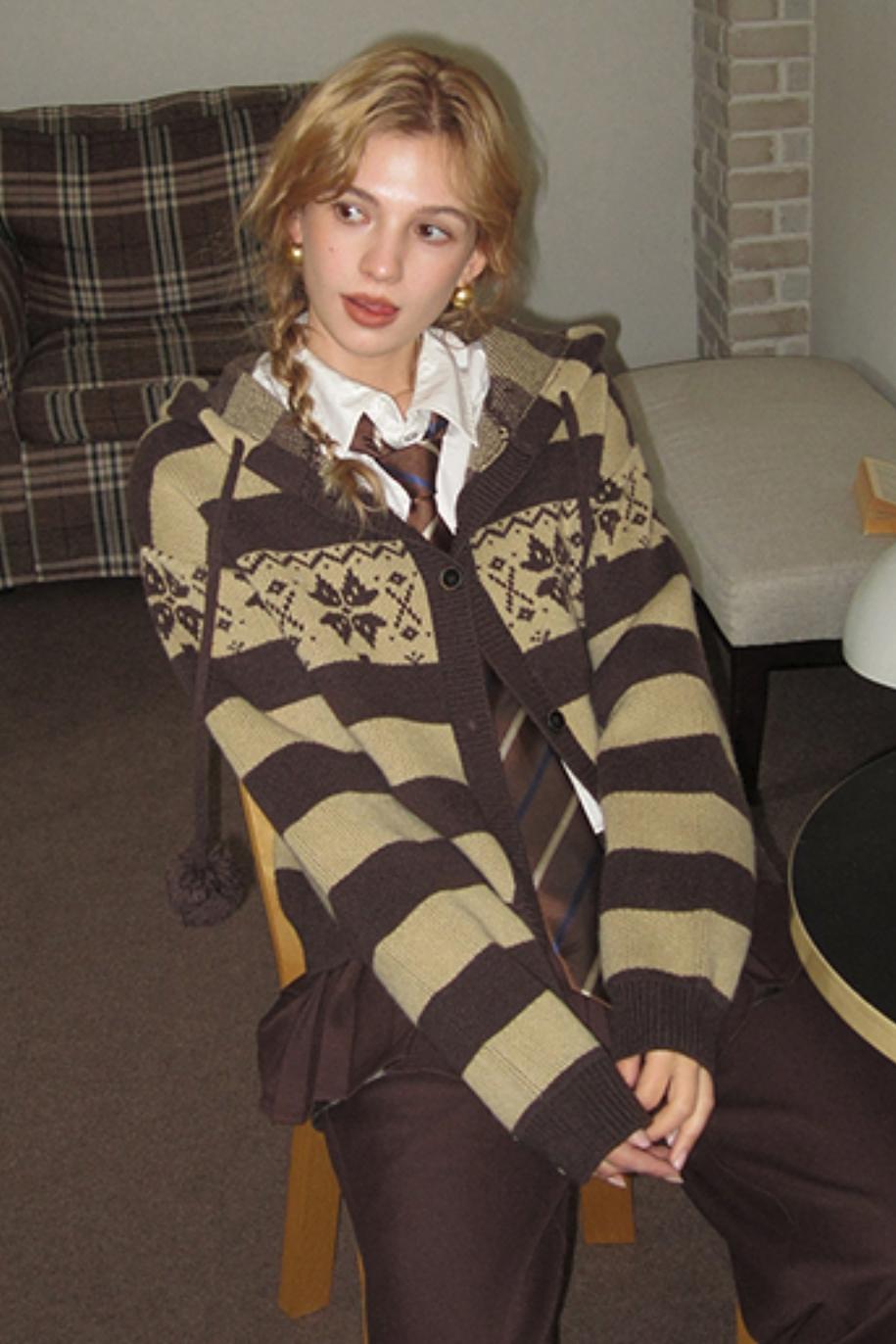 American Retro Fair Isle Wool Cardigan