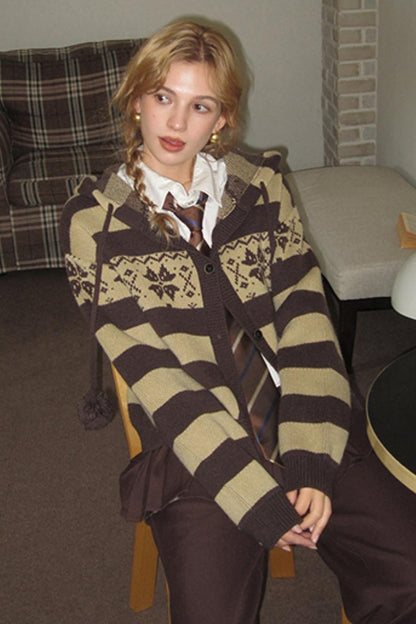 American Retro Fair Isle Wool Cardigan