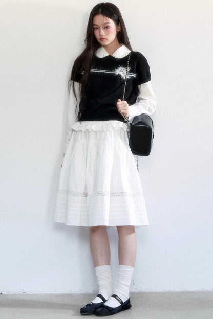 Flower Knitted Short-Sleeved Top