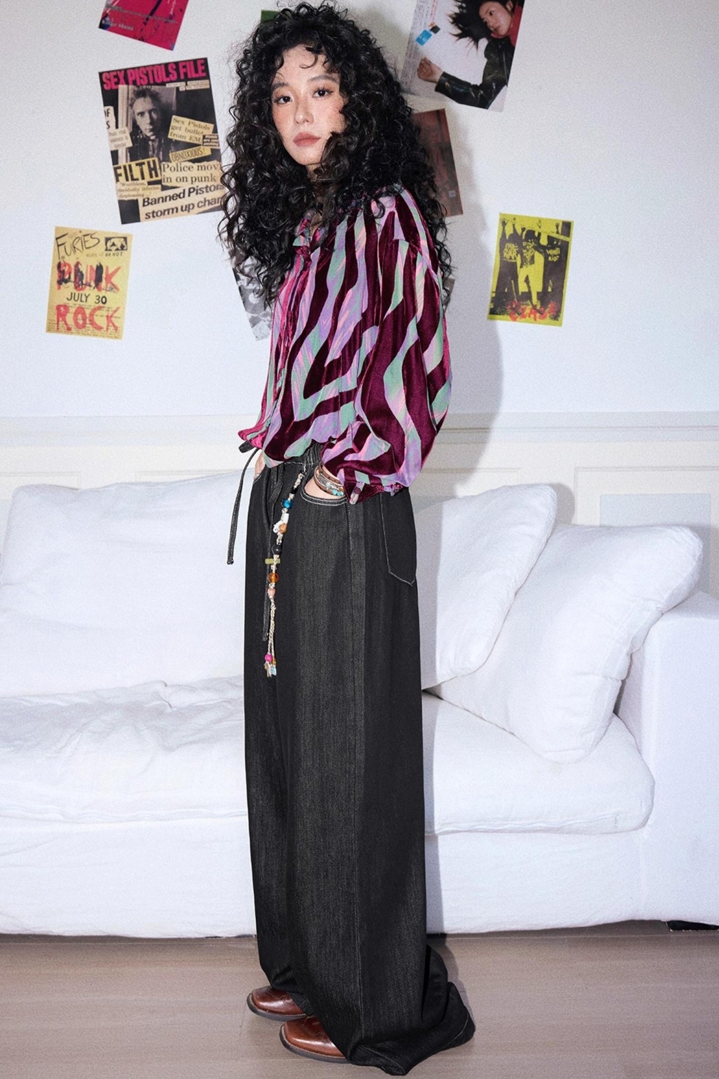 Black Washed Elastic Waist Wide-Leg Jeans