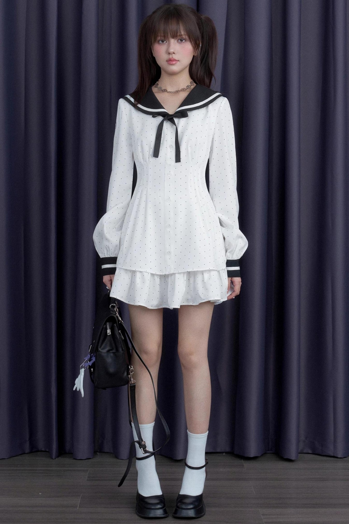 Sailor Neck Dress With Sweater Set-Up