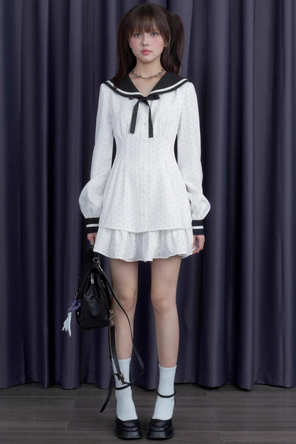 Sailor Neck Dress With Sweater Set-Up