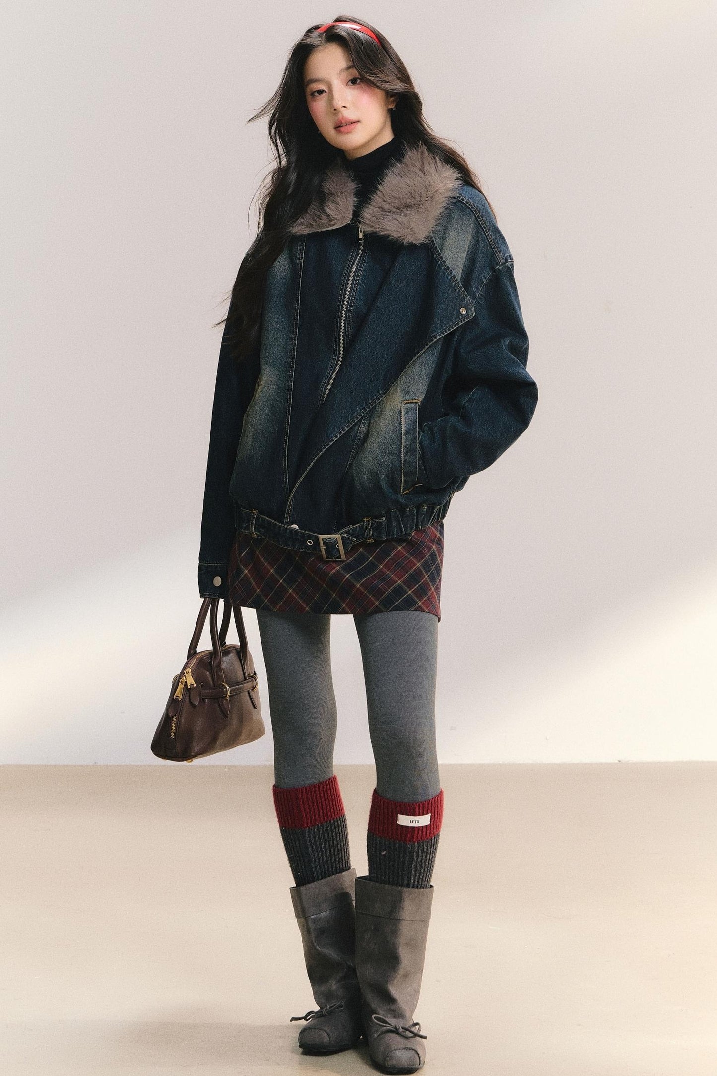 Large Fur Collar Denim Jacket