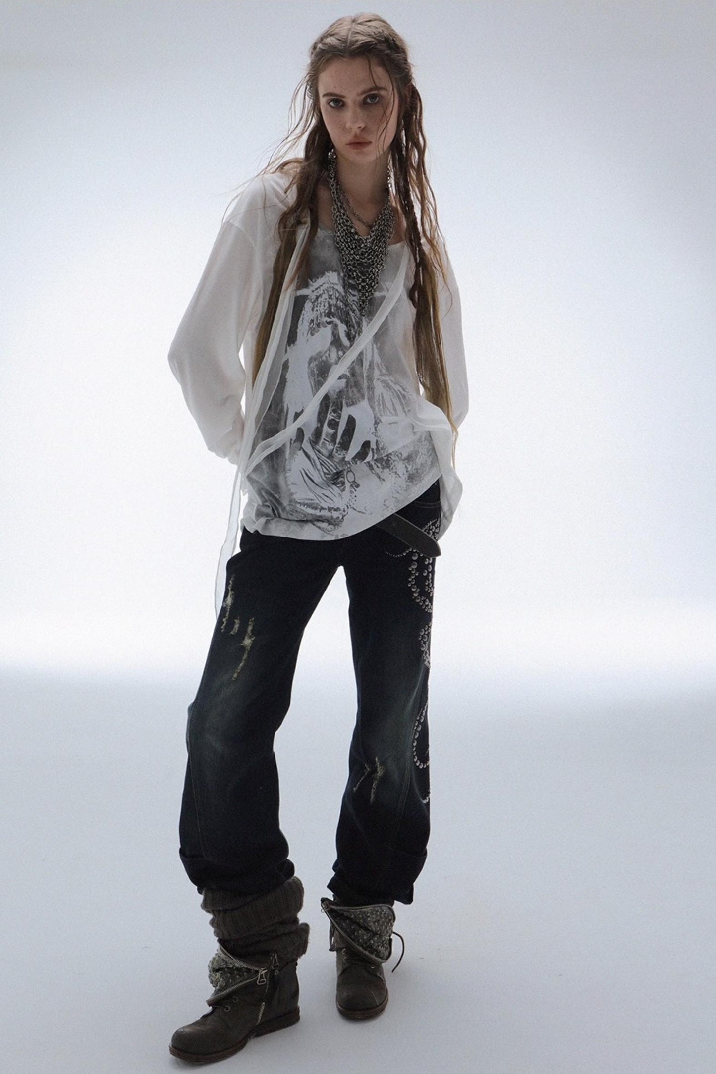 Drop-Shoulder Punk Long Sleeve T-Shirt