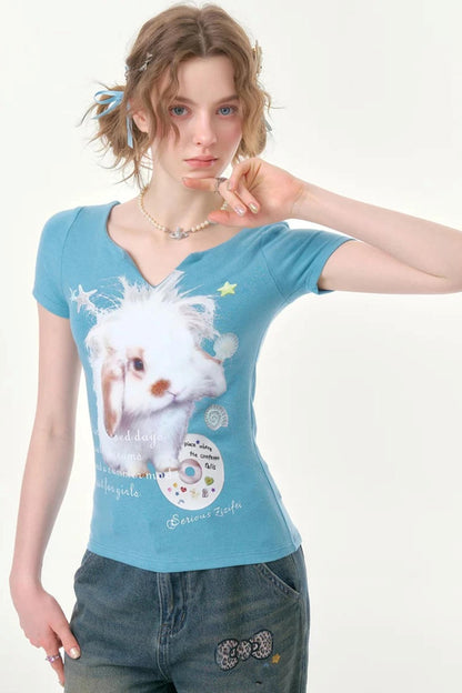 Blue Rabbit V-Neck T-Shirt