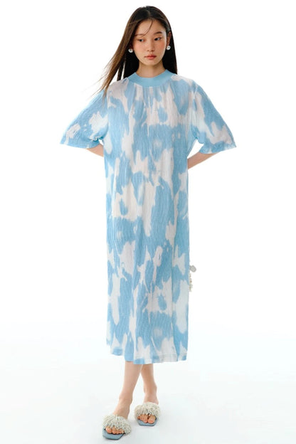 Monsoon Waves Blue Tie-Dye Dress Set-Up