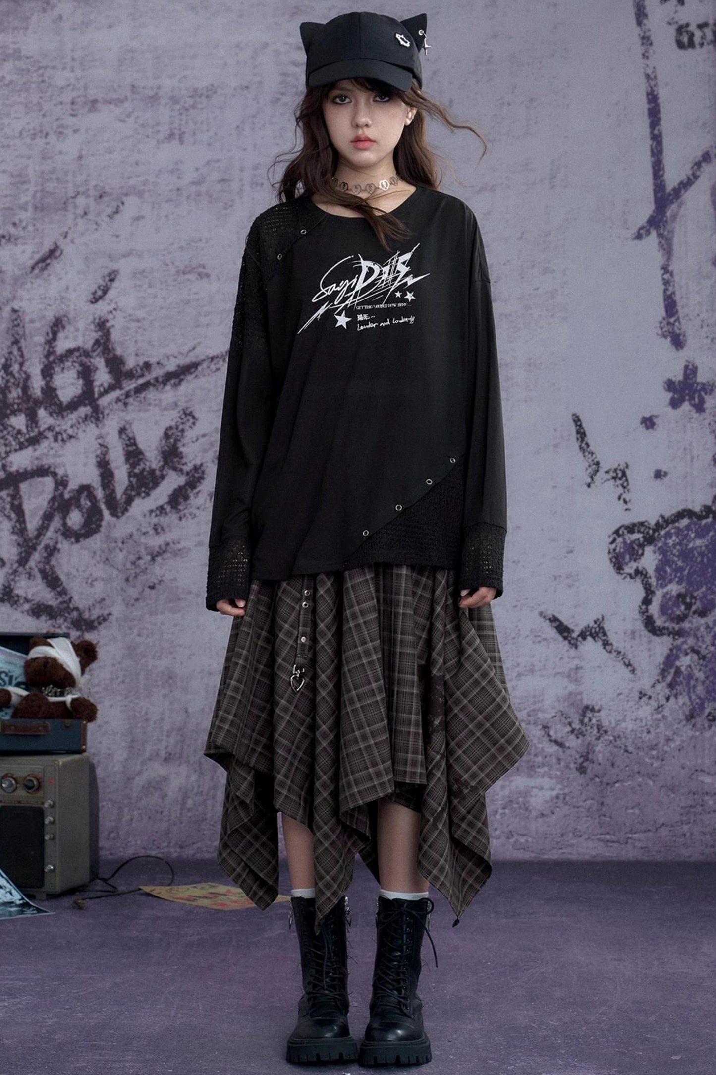 Fighting Spirit Brown Plaid Print Skirt