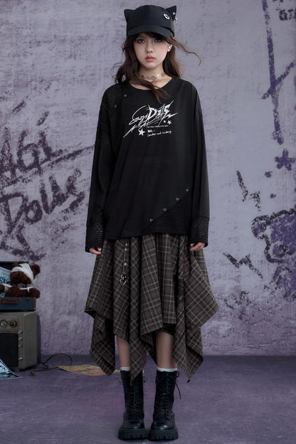 Fighting Spirit Brown Plaid Print Skirt