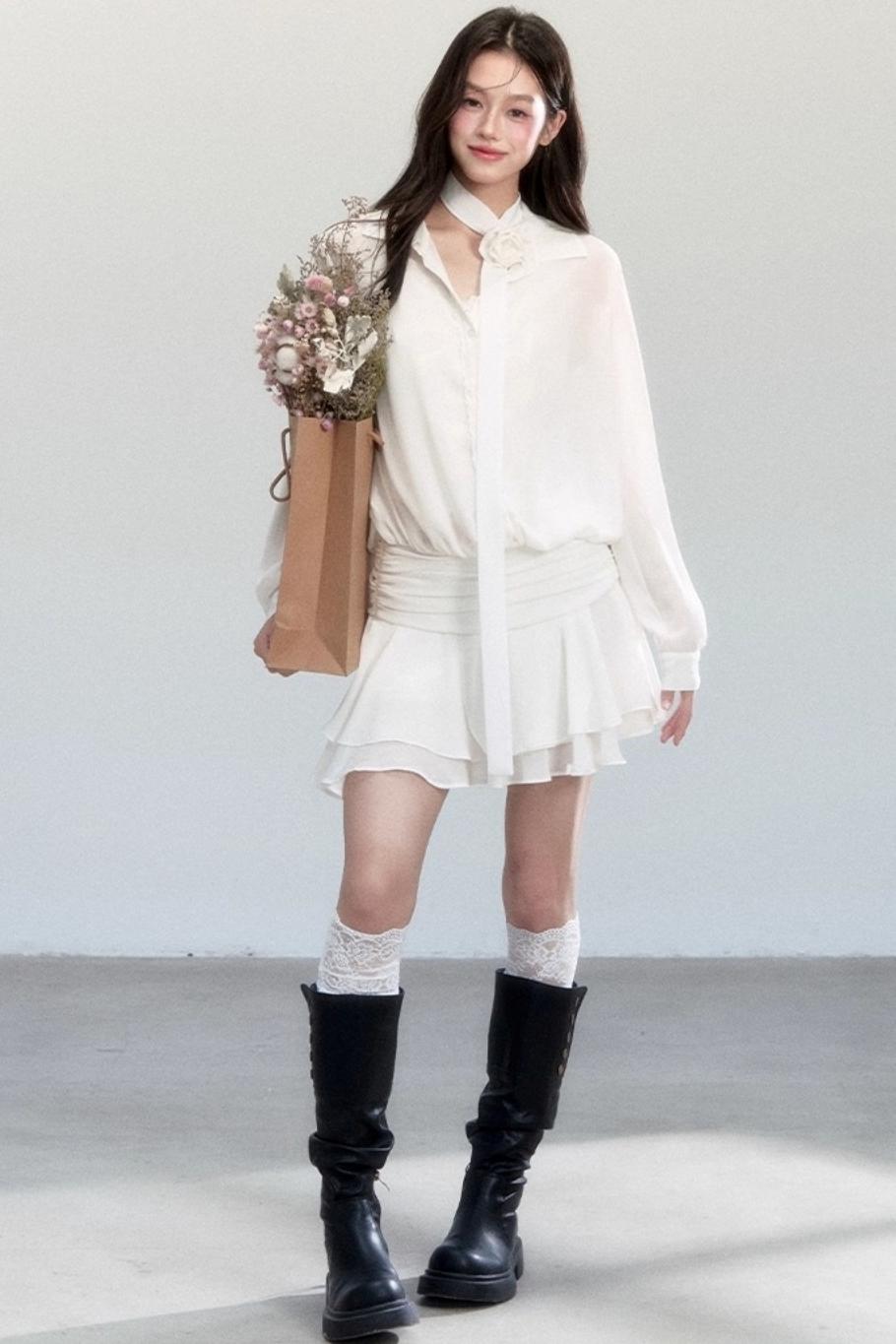 Cherry Blossom Waist Ruffle Dress