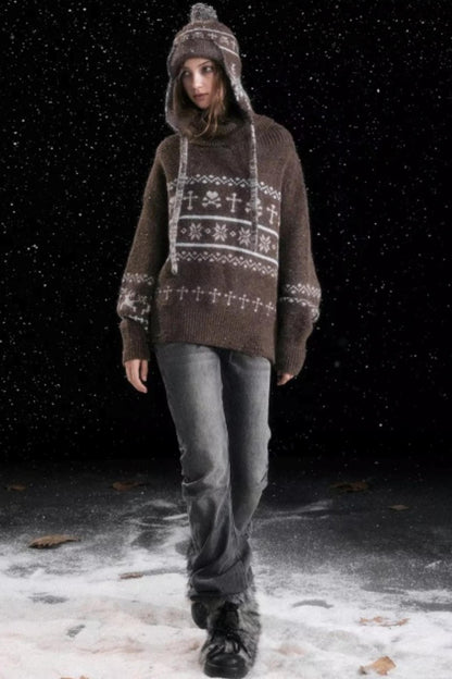 Knitted Snowflake Earflap Hat