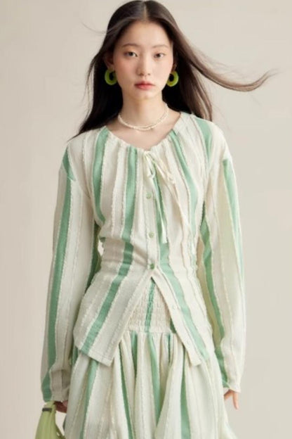 Elven Stripe Cardigan Skirt Set-Up