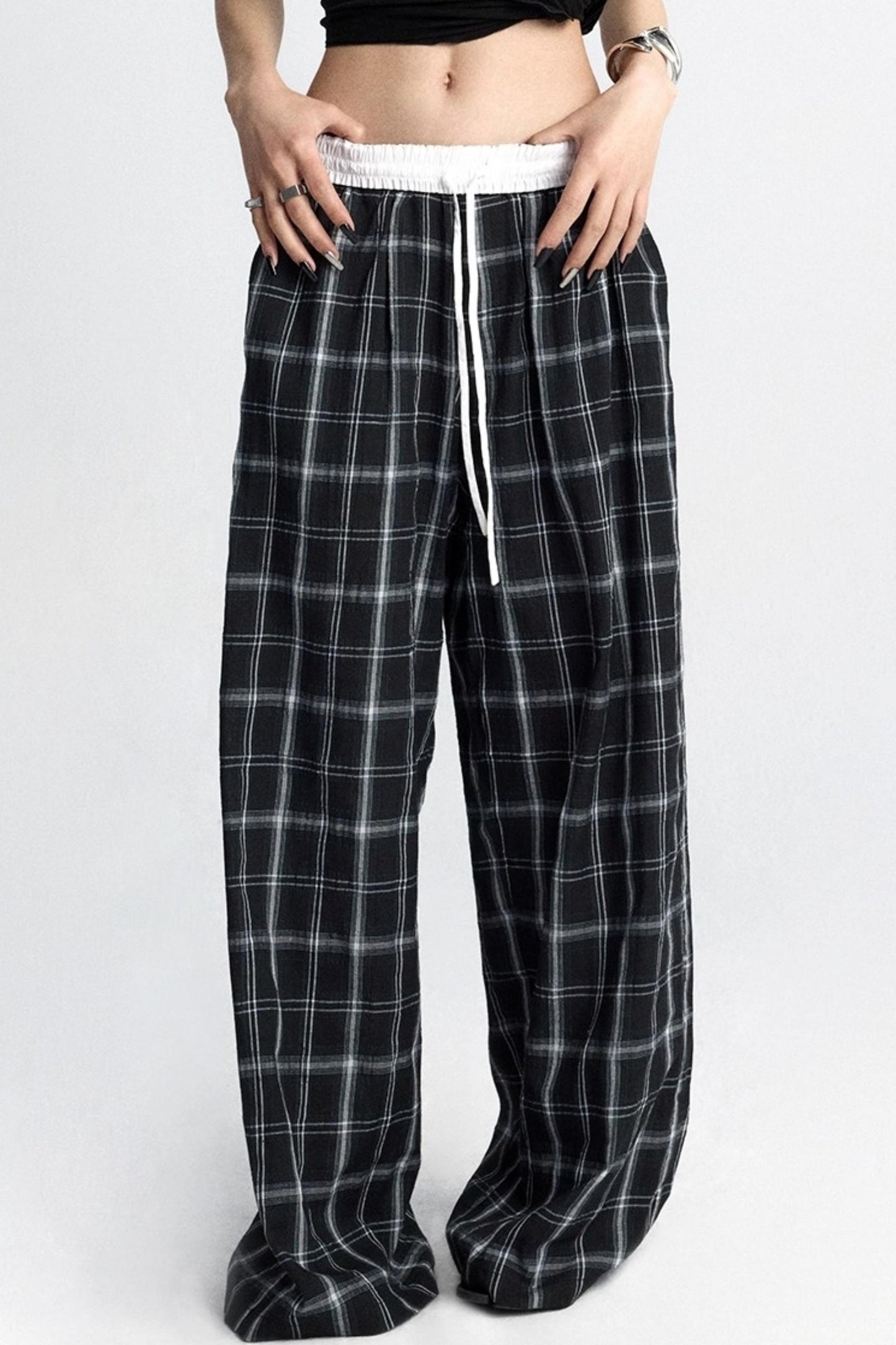 Summer Plaid Wide-Leg Pants