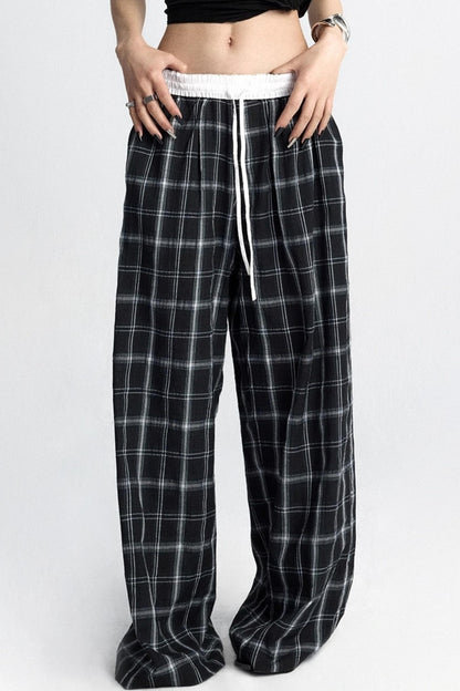 Summer Plaid Wide-Leg Pants