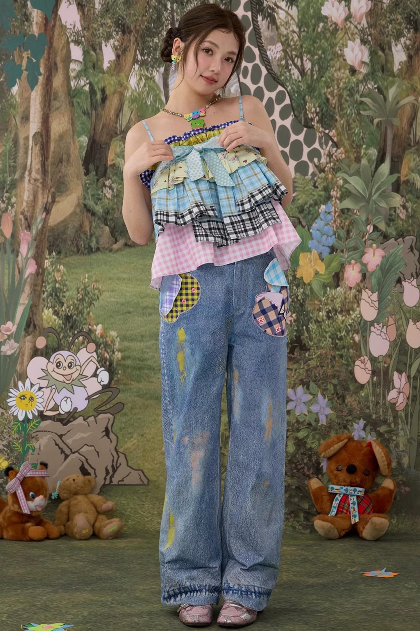 Plaid Bow Two-Way Wear Camisole