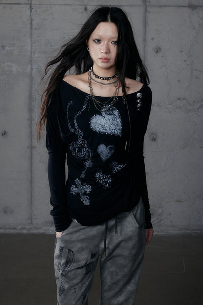 Puff Sleeve Punk Print Shirt