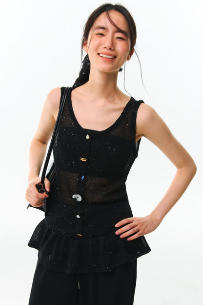 Shards Sequin Ruffled Top