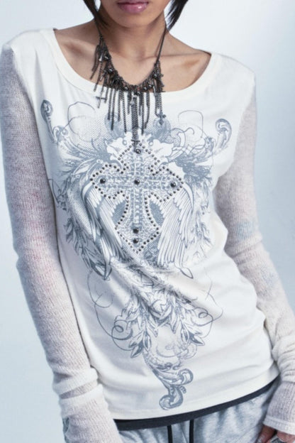 Two-Tone Cross Print Top