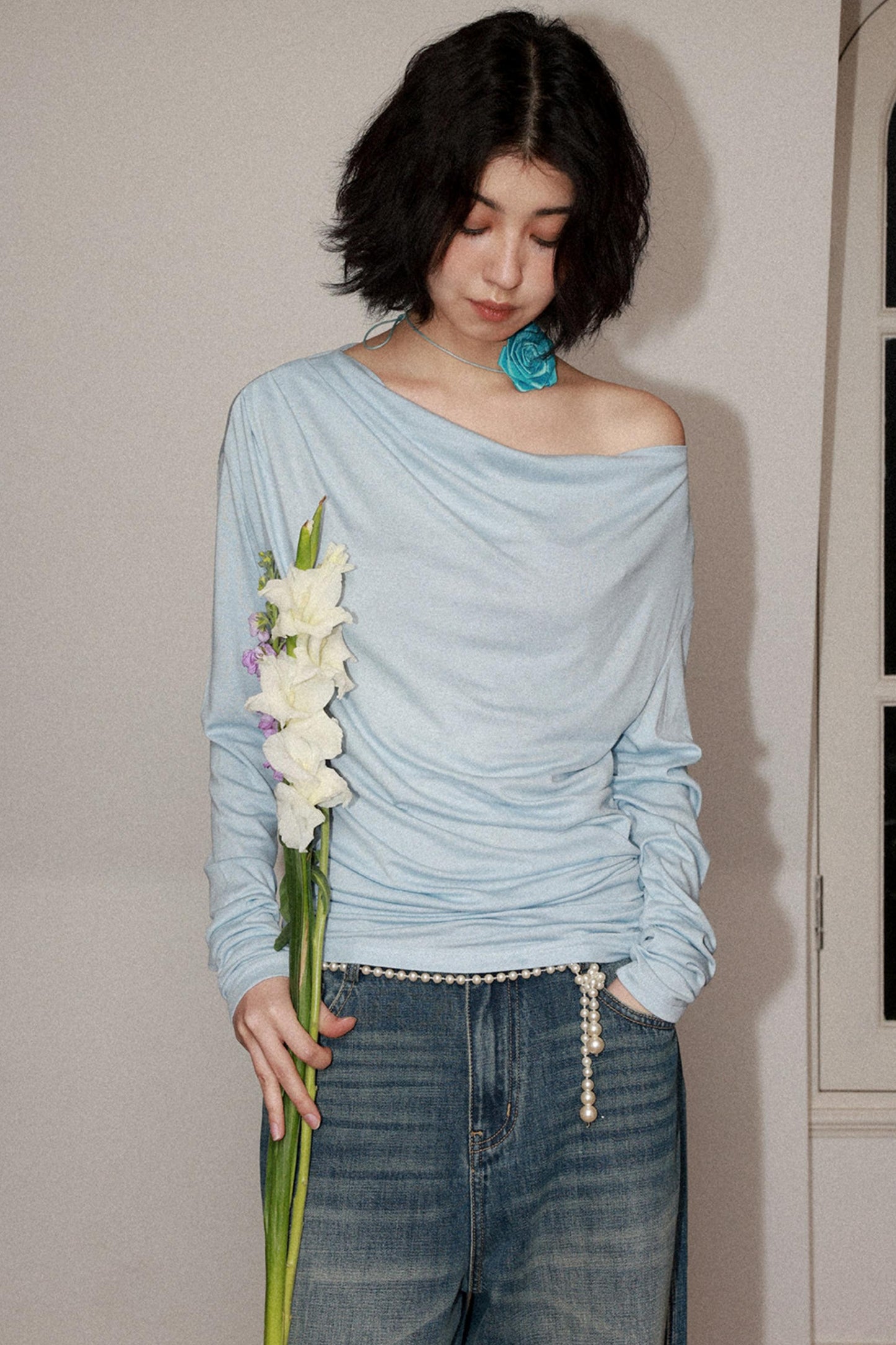 Modal Wool Off-Shoulder Knit Top