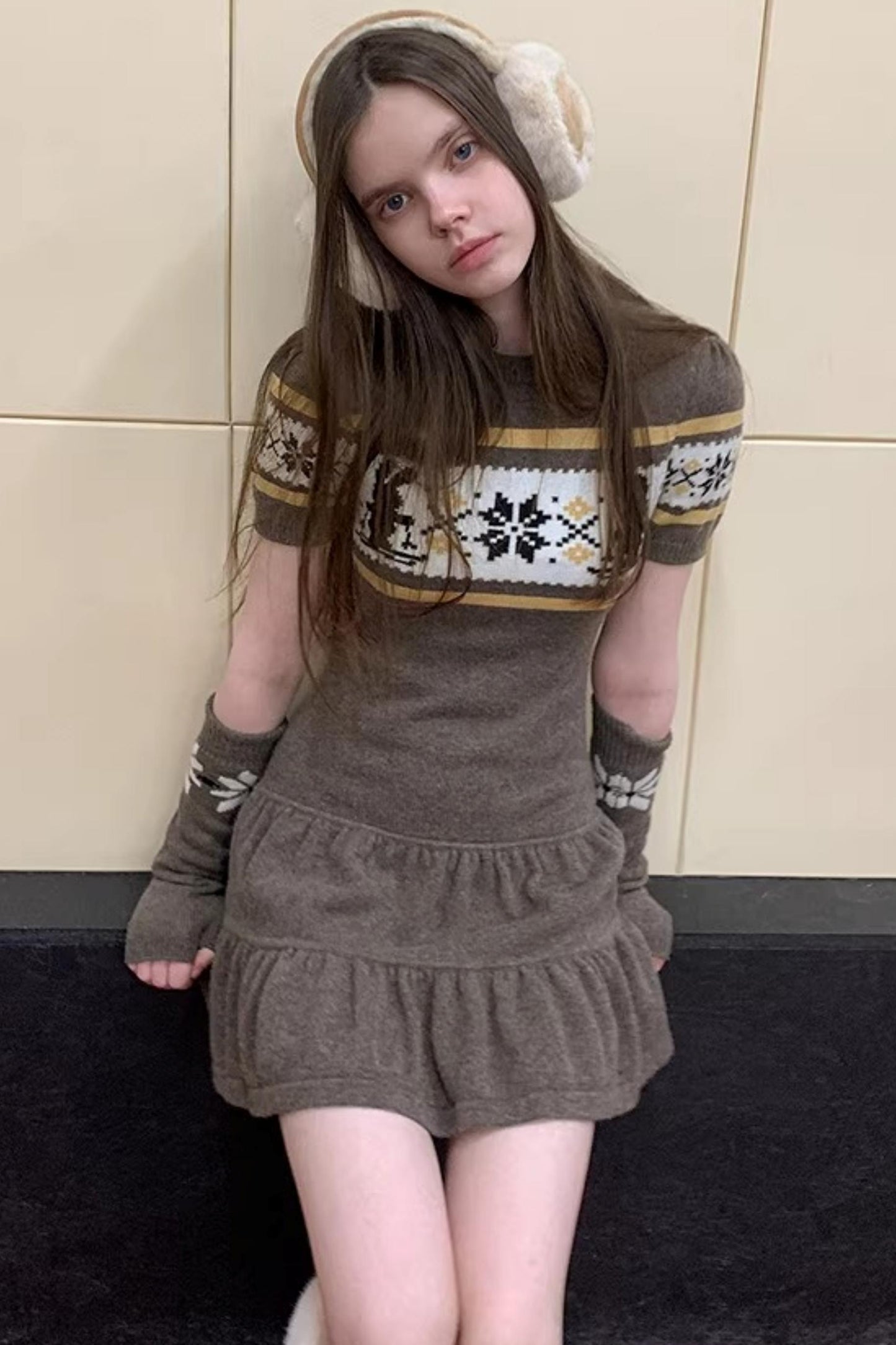 Fair Isle Rabbit A-Line Dress