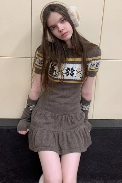 Fair Isle Rabbit A-Line Dress