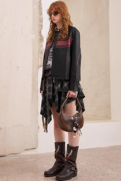 Rose Embroidered Leather Jacket