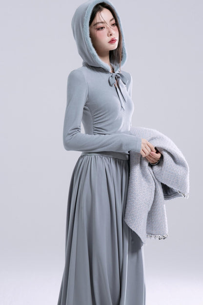 Hooded Gray Knit Dress