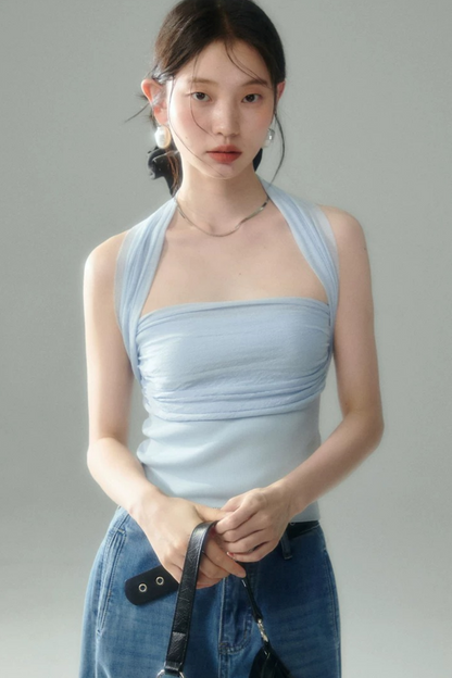 Misty Light Pleated Tulle Blouse Set