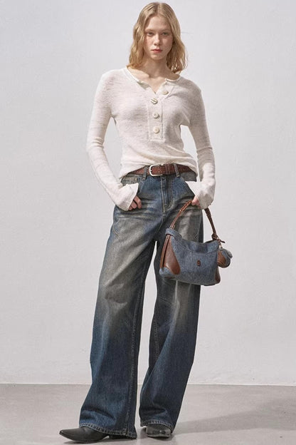 Henry Collar Sequin Knit Sweater