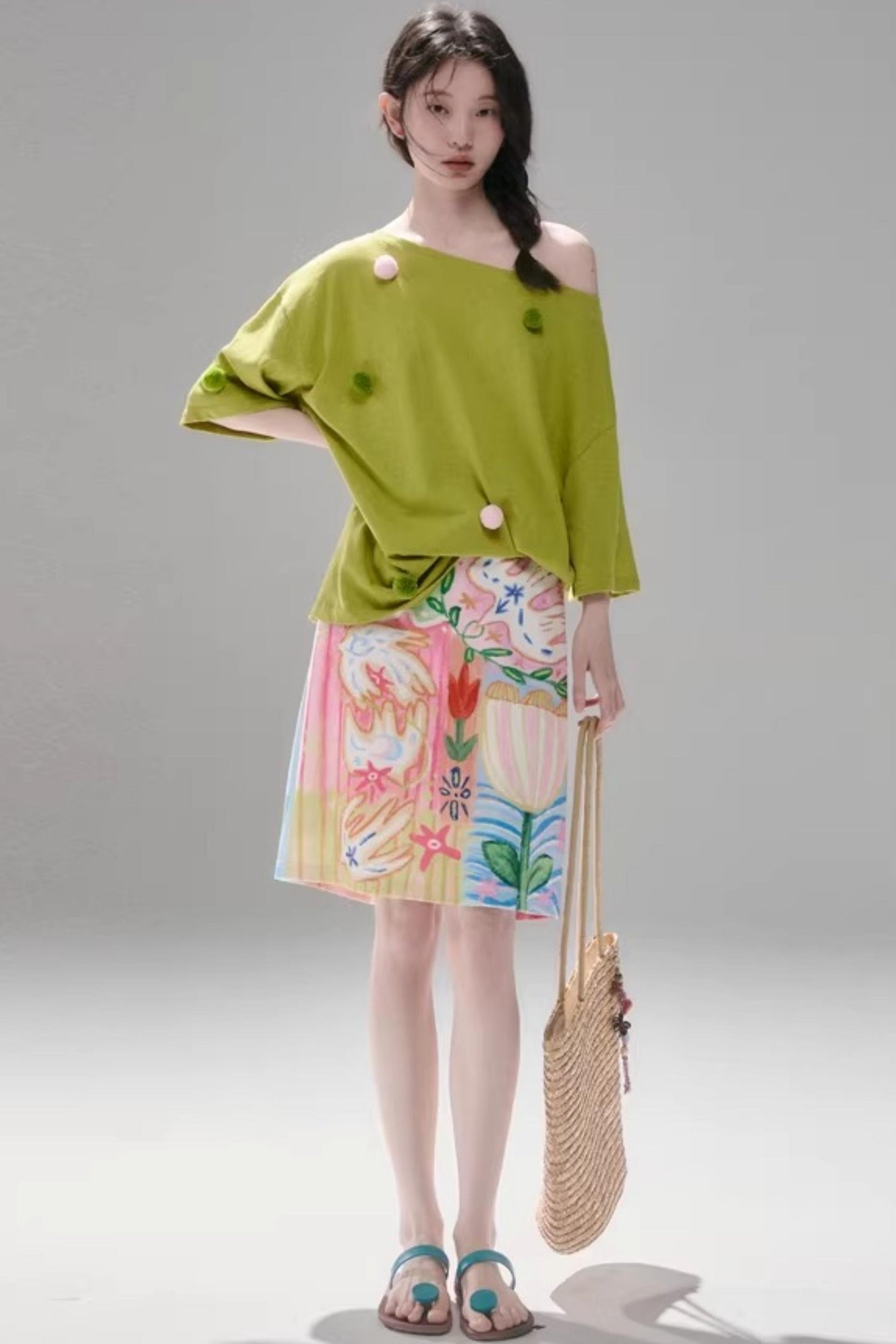 Reversible Bird and Tulip Skirt