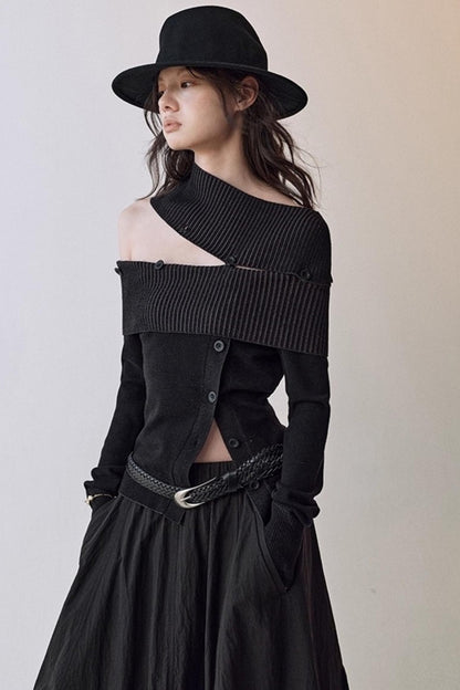 Slim One-Shoulder Knitted Sweater